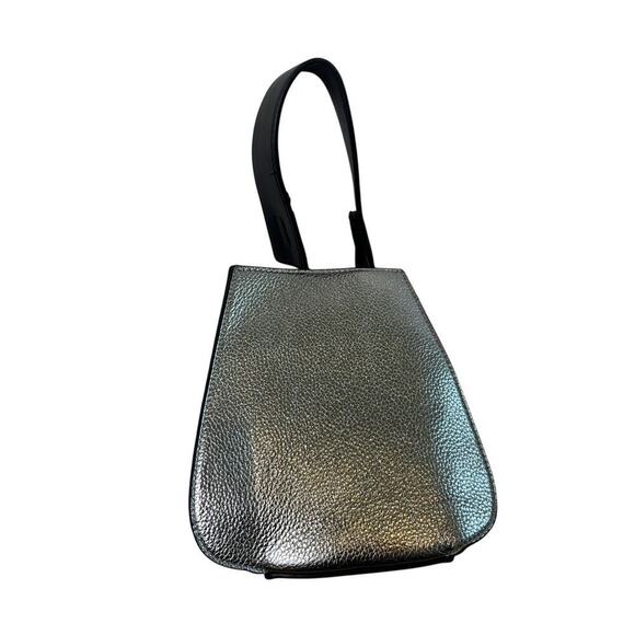 Silver Black Leather Mini Hand Tote 90s Unique Purse Avant Garde One of a Kind - Picture 1 of 13